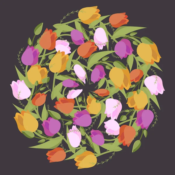 Kırmızı, sarı, mor ve Pembe Lale çiçek sorunsuz patternmade. Bahar çiçekleri romantik ve Paskalya tasarım, Dekorasyon, tebrik kartları, posterler, düğün davetiyeleri, reklam için.