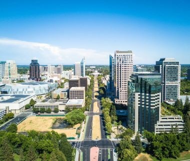 Sacramento şehrin havadan görünümü