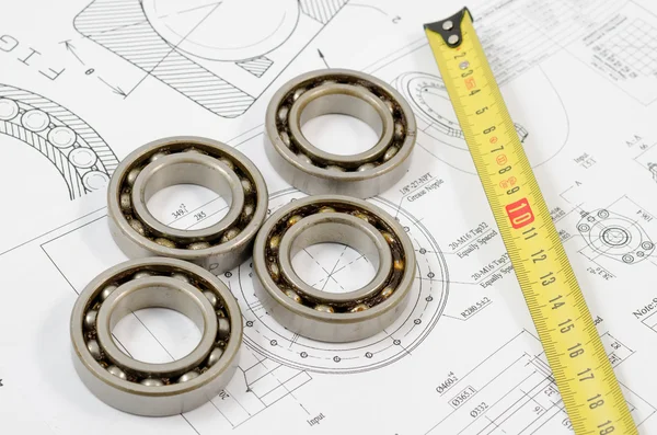 玉軸受と技術的な図面 — ストック写真