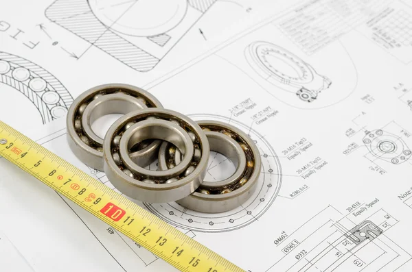 Technical drawings with the Ball bearings — Stock Photo, Image