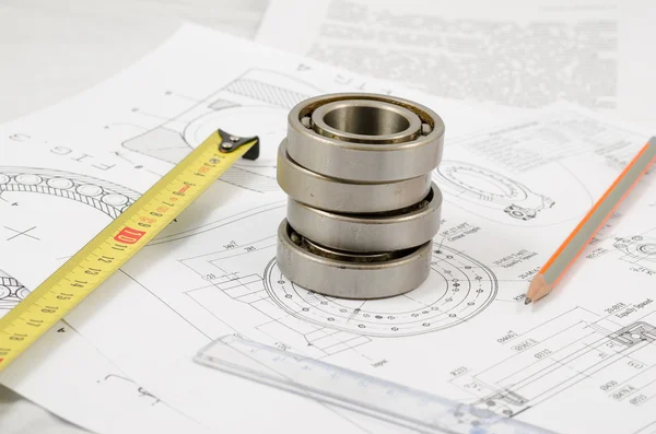 Technical drawings with the Ball bearings — Stock Photo, Image