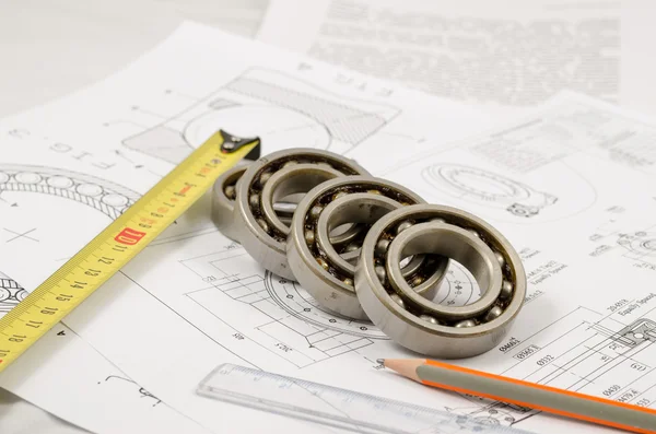 Technical drawings with the Ball bearings — Stock Photo, Image