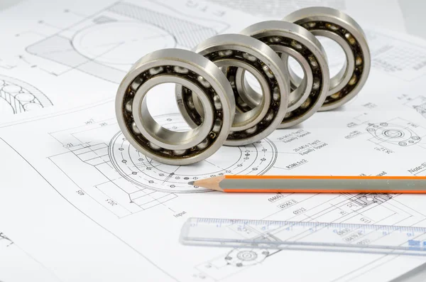 Technical drawings with the Ball bearings — Stock Photo, Image