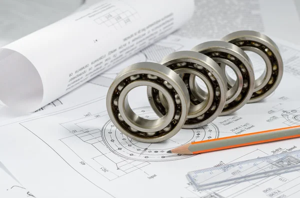 Technical drawings with the Ball bearings — Stock Photo, Image