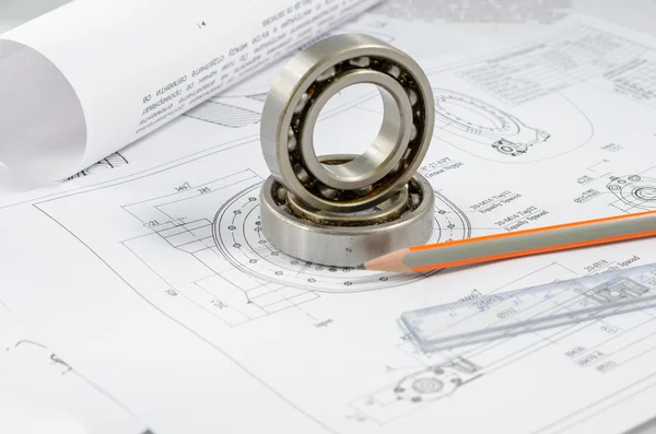 Technical drawings with the Ball bearings — Stock Photo, Image