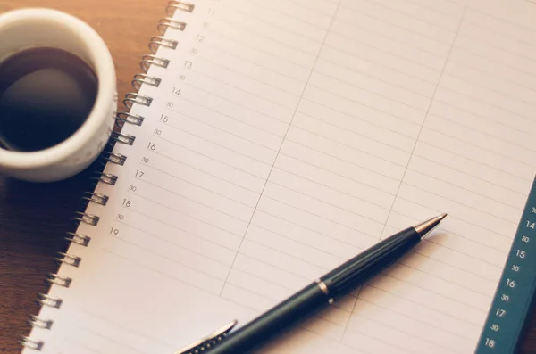 Morning coffee book pen — Stock Photo, Image