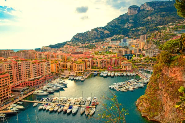 Monaco Güzel Panoramik Manzara Lüks Yatları Tekneleri Olan Apartman Liman — Stok fotoğraf