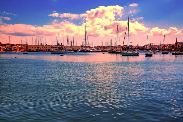 Malta Sliema Beautiful Sunset Lot Boats Yachts Colorful Sky Mediterannean — Stock Photo, Image