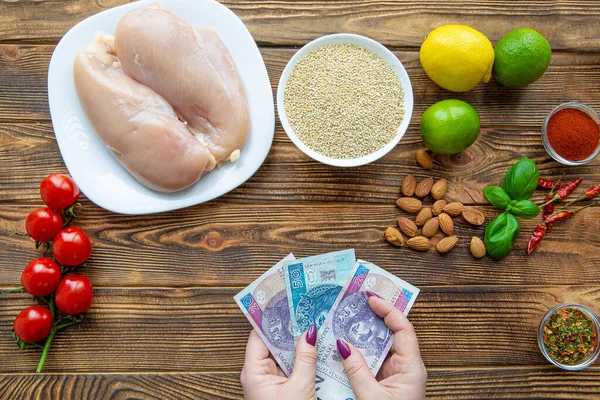 Custos Elevados Para Alimentos Saudáveis Polónia Zloty Polonês Caindo Preços — Fotografia de Stock