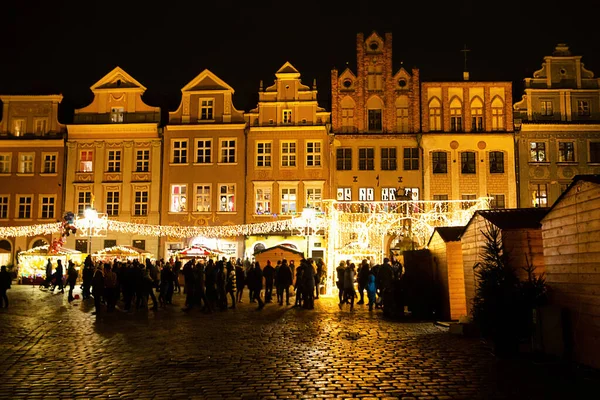 Dezembro 2018 Poznan Polônia Mercado Natal Cidade Velha Noite — Fotografia de Stock