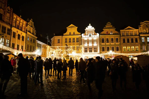 December 2018 Poznan Polen Kerstmarkt Oude Stad Avond — Stockfoto