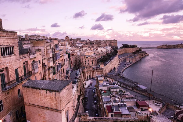 Valletta Luchtfoto Panorama Kustlijn Van Middellandse Zee Oude Bouwwerken Malta — Stockfoto