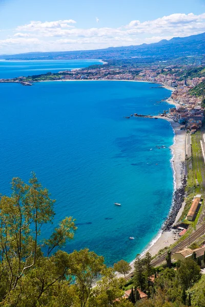 Vue Panoramique Sur Volcan Etna Taormina Île Sicile Italie Mer — Photo