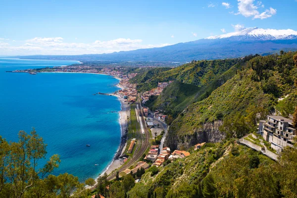 Vista Panoramica Del Vulcano Etna Blu Del Mar Mediterraneo Mar — Foto Stock