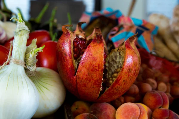 Sortiment Obst Und Gemüse Auf Dem Markt Georgien Georgisches Konzept — Stockfoto