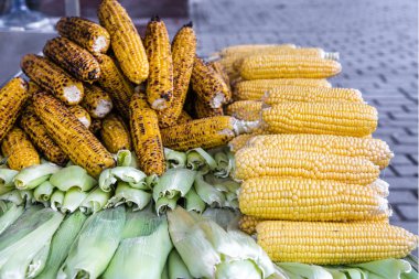 Izgara mısır koçanı. Sağlıklı Amerikan sokak yemekleri. 
