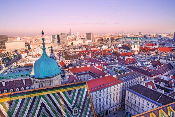 Vista Panorâmica Aérea Catedral Santo Estêvão Belo Telhado Multicolorido Feito — Fotografia de Stock