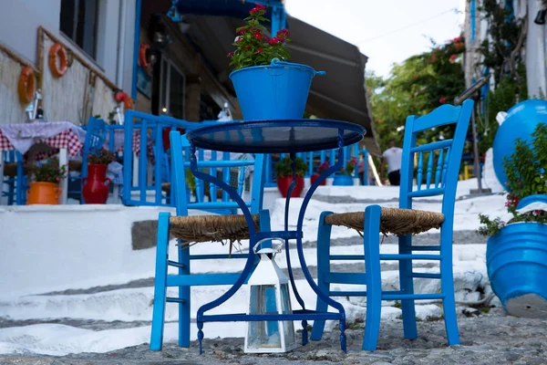 Kos Řecko Července2018 Řecká Taverna Ostrově Kos Tradiční Modré Bílé — Stock fotografie