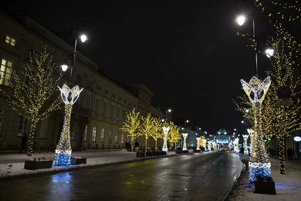 Nowy Swiat New World Street Warsaw Winter Time Everything Lightning — Stock Photo, Image