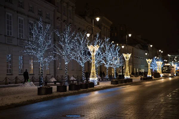 Nowy Swiat Nieuwe Wereld Straat Warschau Wintertijd Alles Bliksem — Stockfoto