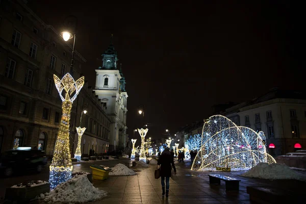 Nowy Swiat Nieuwe Wereld Straat Warschau Wintertijd Alles Bliksem — Stockfoto