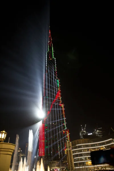 Dubai Emirados Árabes Unidos Março 2018 Espectáculo Laser Torre Burj — Fotografia de Stock