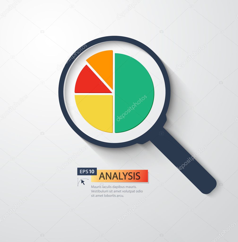 Business Analysis symbol with magnifying glass icon and pie chart.