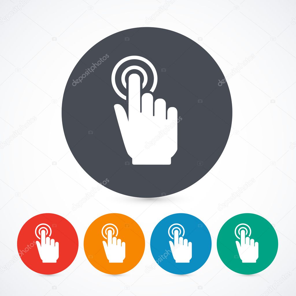 Vector click hand icons isolated. Circle touch screen symbols.