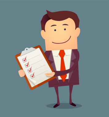 Pano ve kontrol listesine sahip iş adamı