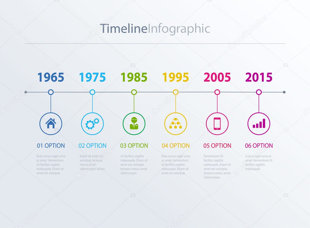 Vector timeline Infographic in retro style with diagrams