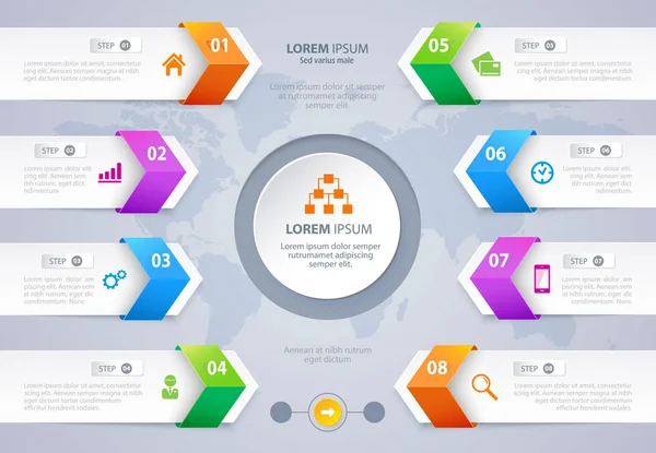 Vector steg alternativet piltangenterna banderoller Infographic design. EPS-10. Royaltyfria illustrationer