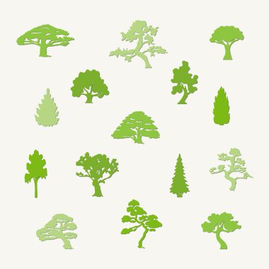 Yeşil ağaç izole siluetleri