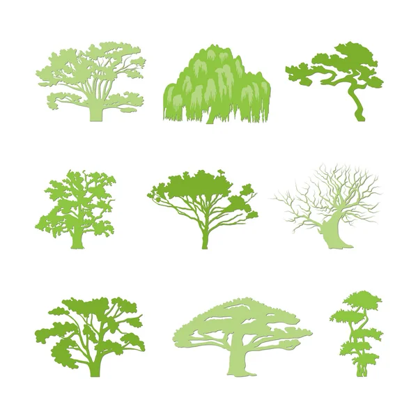 Isolerade silhuetter av gröna träd — Stock vektor
