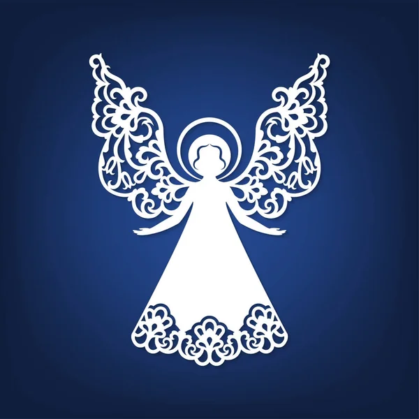 Hermoso ángel con alas ornamentales y halo — Vector de stock