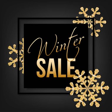 Kış indirimi ile altın kar tanesi tipografik