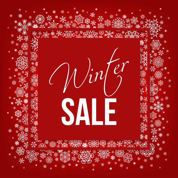 Kış kırmızı satış ile beyaz kar taneleri tipografik