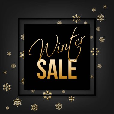 Kış indirimi ile altın kar tanesi tipografik