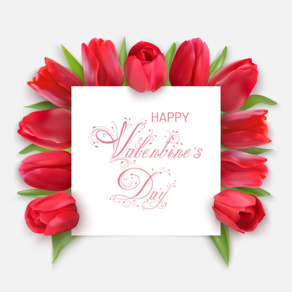 Открытка на День Святого Валентина с красными тюльпанами — стоковый вектор