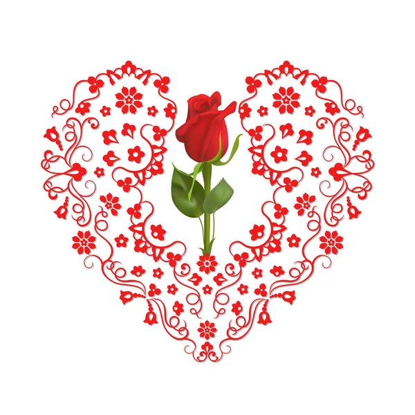 Carte Saint-Valentin avec rose rouge et coeur — Image vectorielle