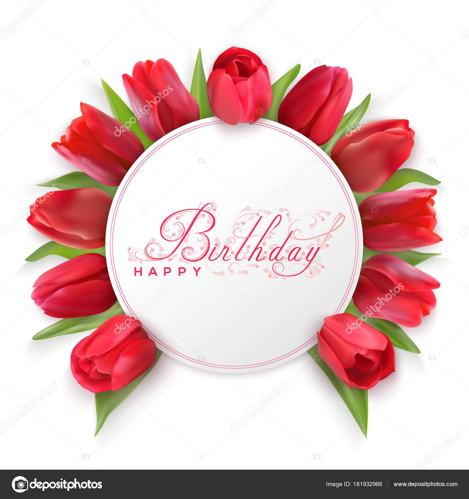 Happy birthday card with red tulips — Stock Vector © mirrima #181932966