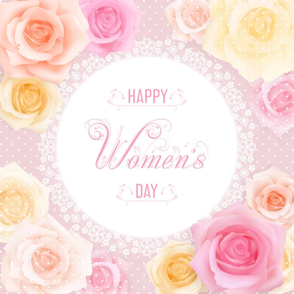 Gelukkig vrouwen dag kaart met rozen — Stockvector
