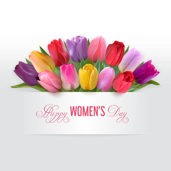 Gelukkig vrouwen dag kaart met tulpen — Stockvector