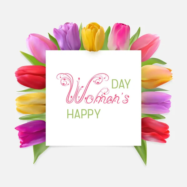 Открытка на день женщин с тюльпанами — стоковый вектор
