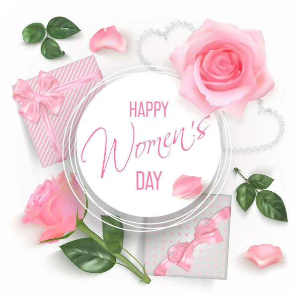 Happy Women day card with roses — Stock Vector