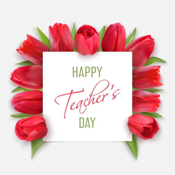 Karta dnia nauczyciele z tulipany — Wektor stockowy