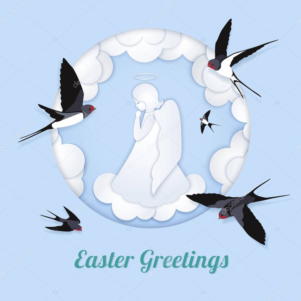 Happy Easter card with swallows