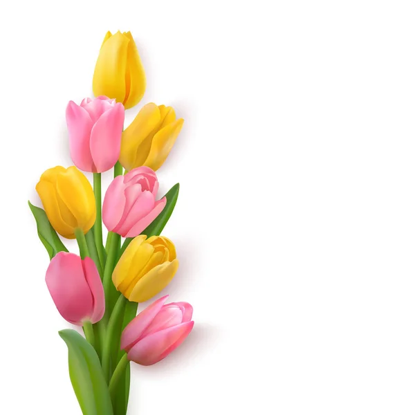 Strauß Gelber Und Rosa Tulpen Auf Der Linken Seite Der — Stockvektor