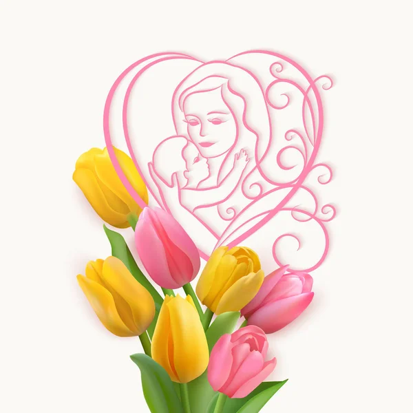 Открытка на день матери с тюльпанами — стоковый вектор