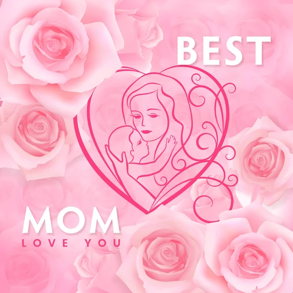 Lycklig mamma s dag-kort med rosor — Stock vektor