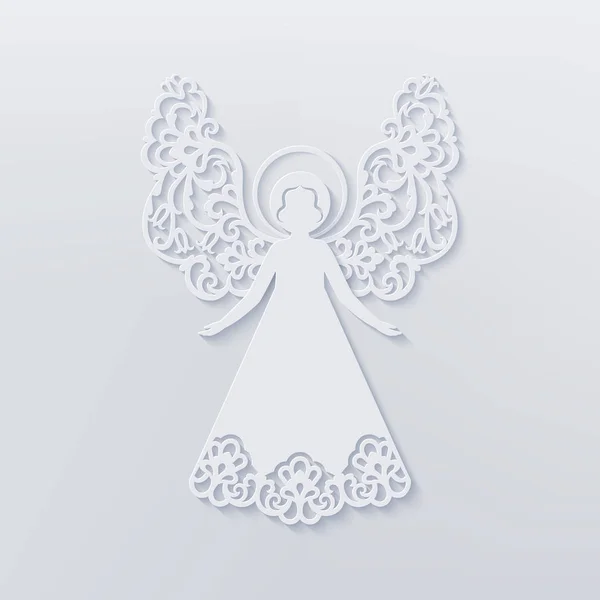 Hermoso ángel con alas ornamentales y halo — Vector de stock